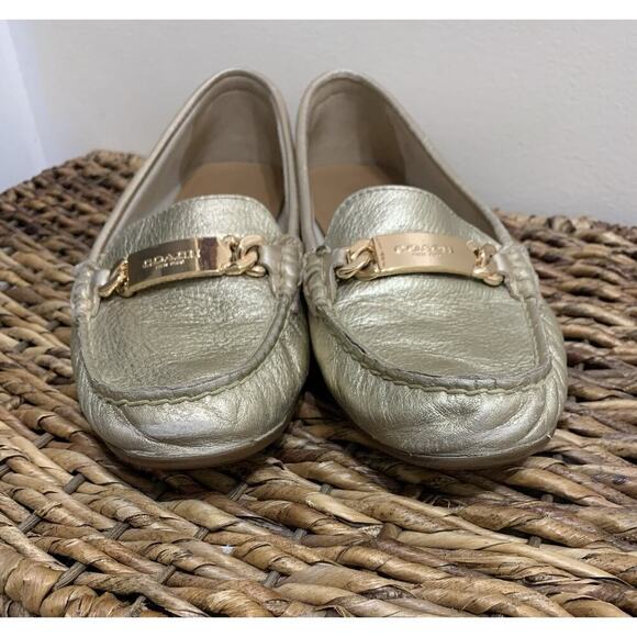 COACH Gold Metallic Leather OLIVE LOAFERS SHOES Old Money SLIP-ON FLATS 8.5 B - Picture 6 of 9